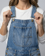 Damen Lässige Denim-Latzhose mit Weit geschnittenem Bein R&B