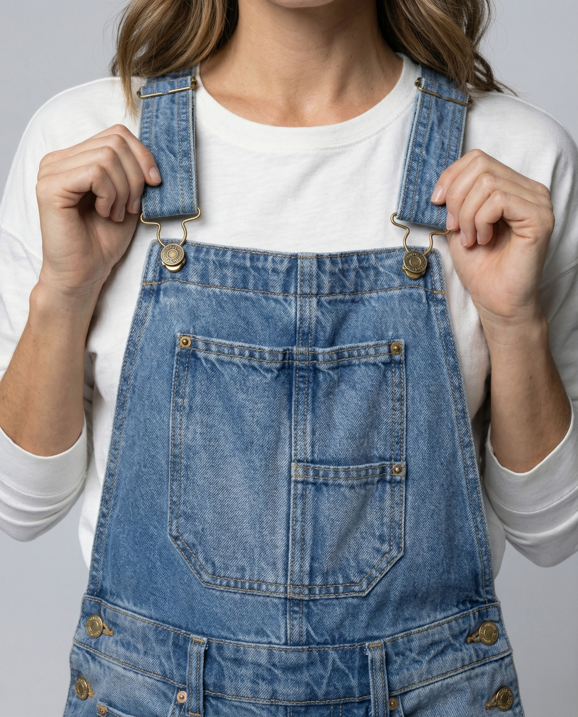 Damen Lässige Denim-Latzhose mit Weit geschnittenem Bein R&B