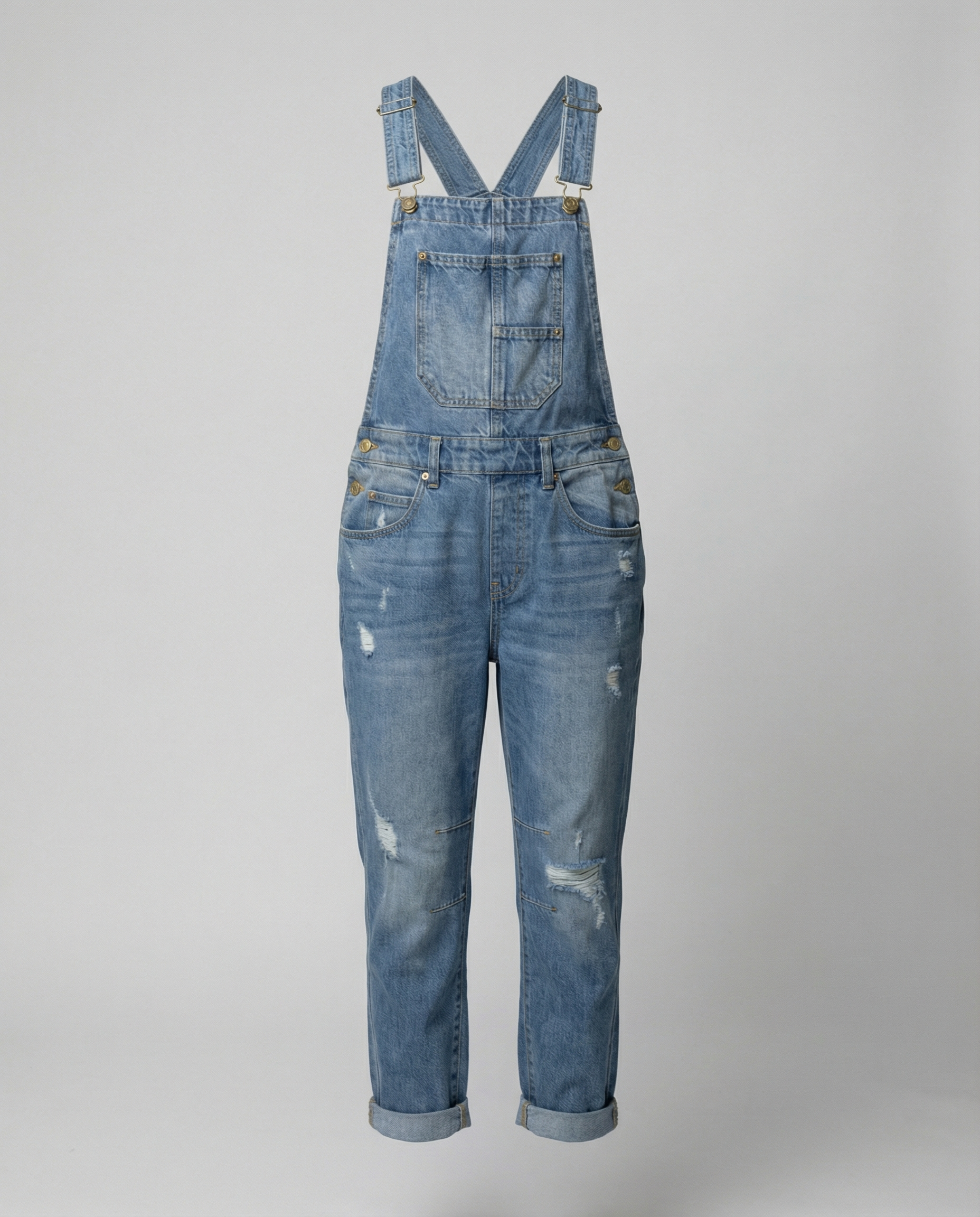 Damen Lässige Denim-Latzhose mit Weit geschnittenem Bein R&B