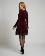 Damen Samt Minikleid mit Spitzenvolant und langen Ärmeln R&B