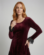 Damen Samt Minikleid mit Spitzenvolant und langen Ärmeln R&B