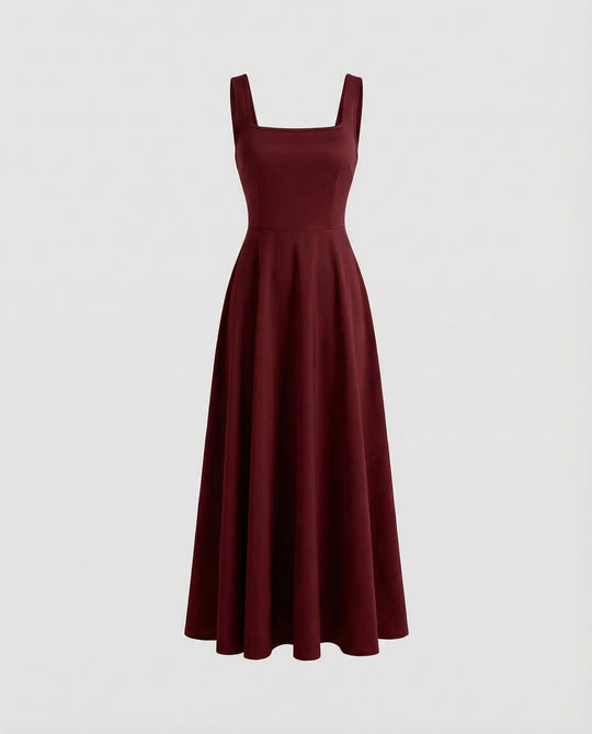 Elegantes Damen Maxikleid mit weichem Schnitt & quadratischem Ausschnitt | R&B