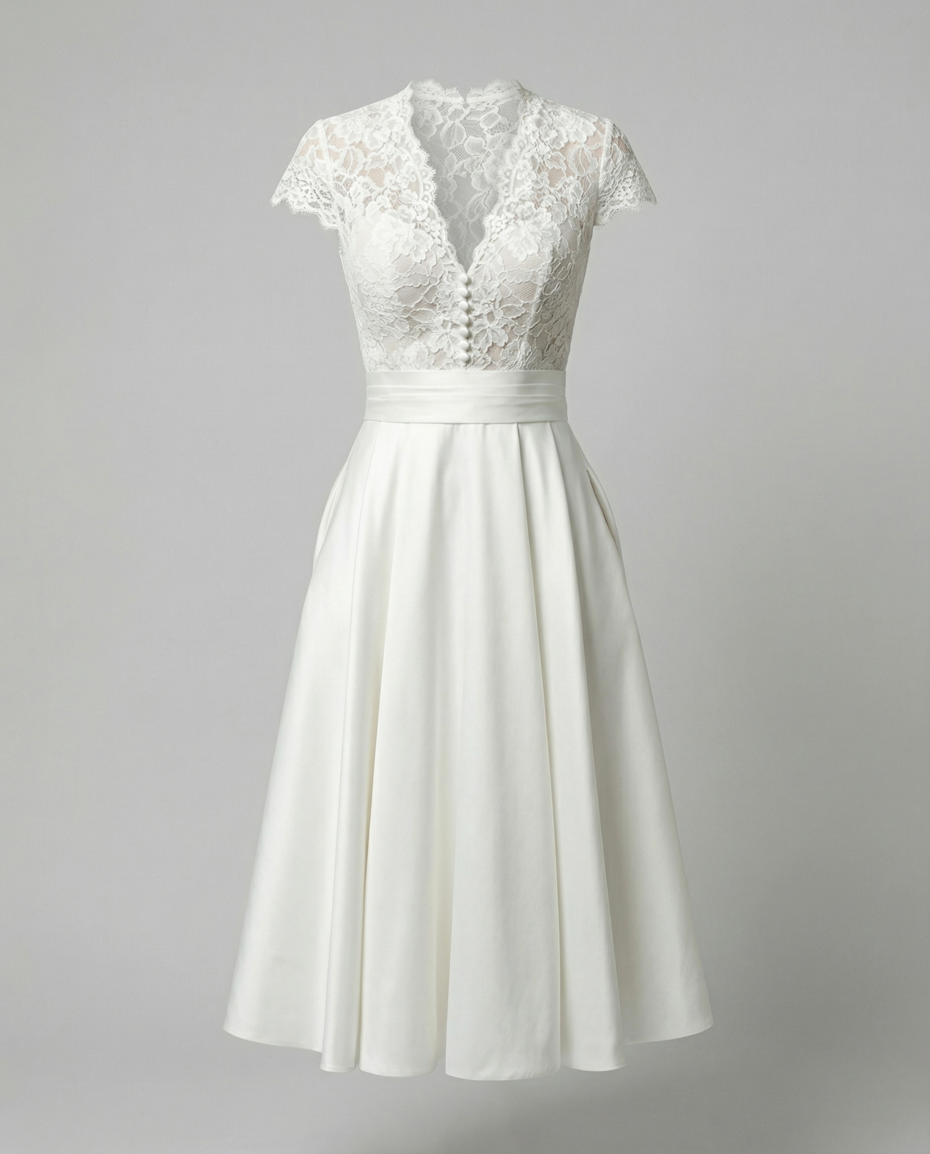Damen Hochwertiges Hochzeitskleid mit Spitzendetails und schwingendem Rock R&B