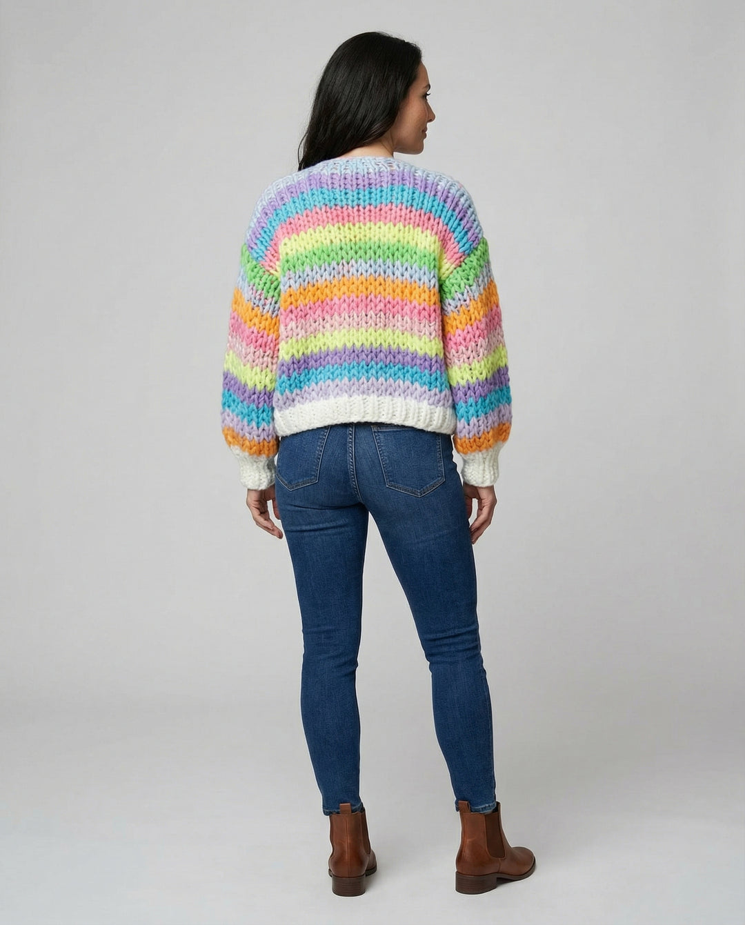 Warmer Stylischer Strick-Cardigan in Regenbogenfarben