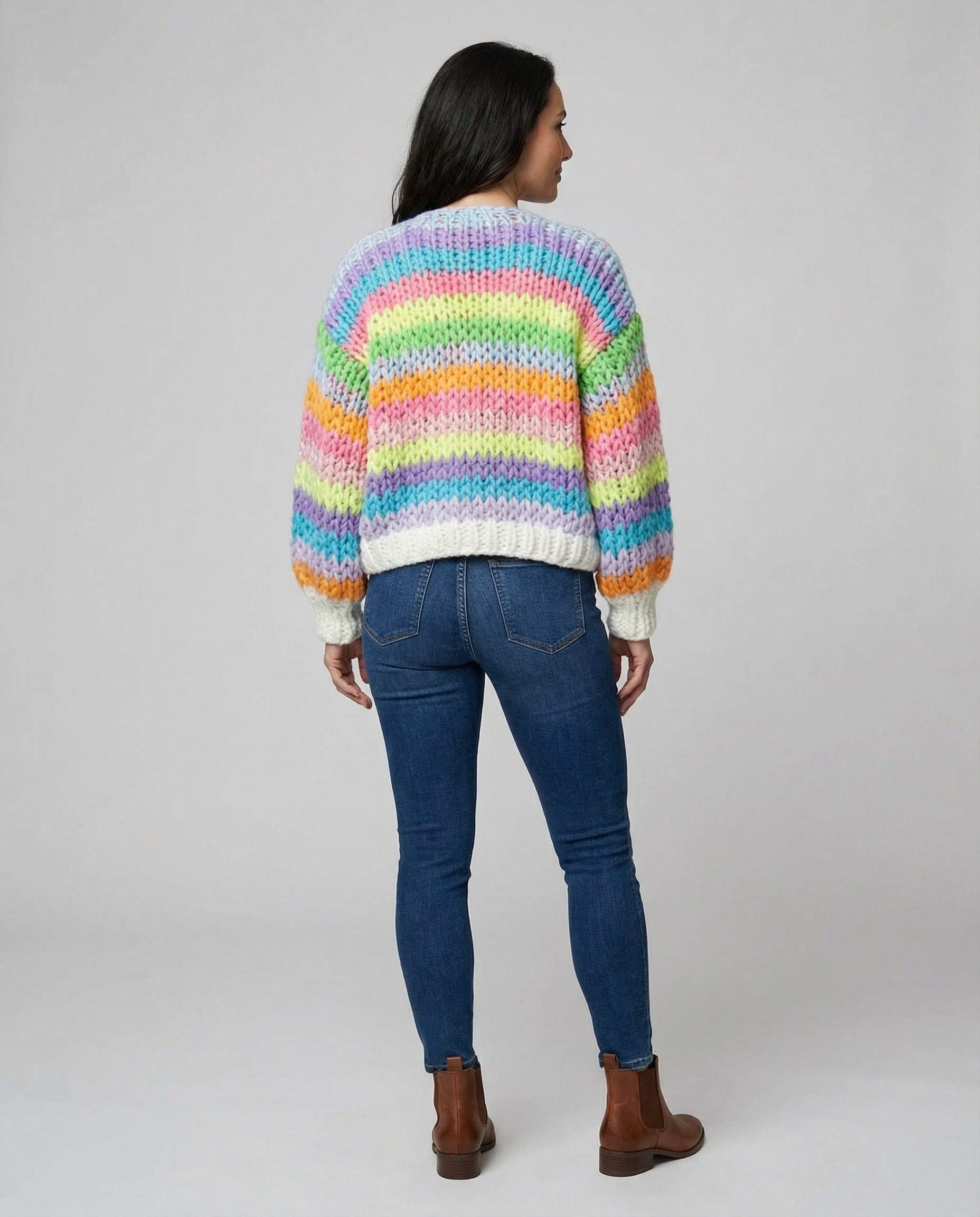 Warmer Stylischer Strick-Cardigan in Regenbogenfarben