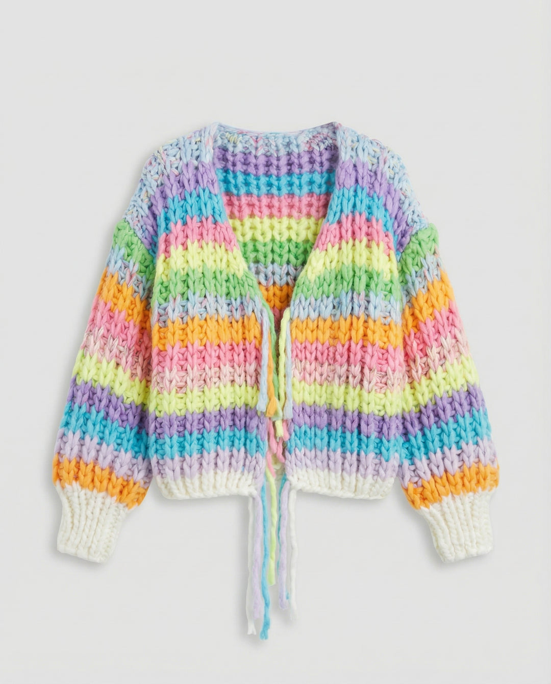 Warmer Stylischer Strick-Cardigan in Regenbogenfarben