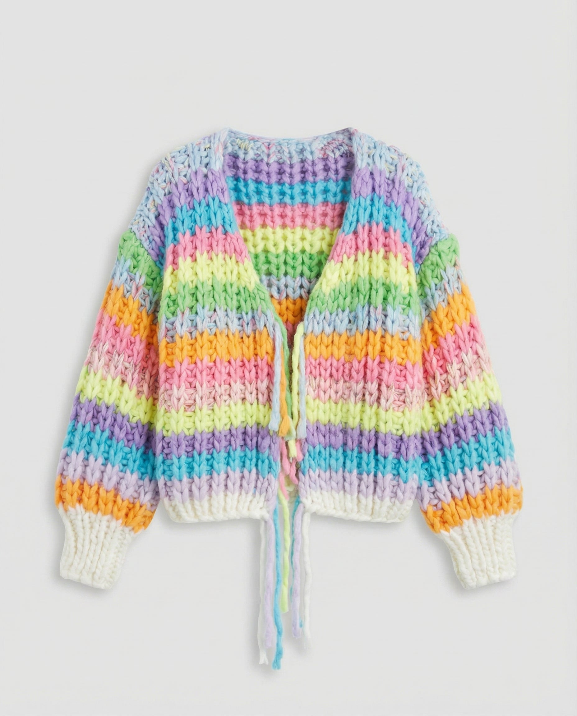 Warmer Stylischer Strick-Cardigan in Regenbogenfarben
