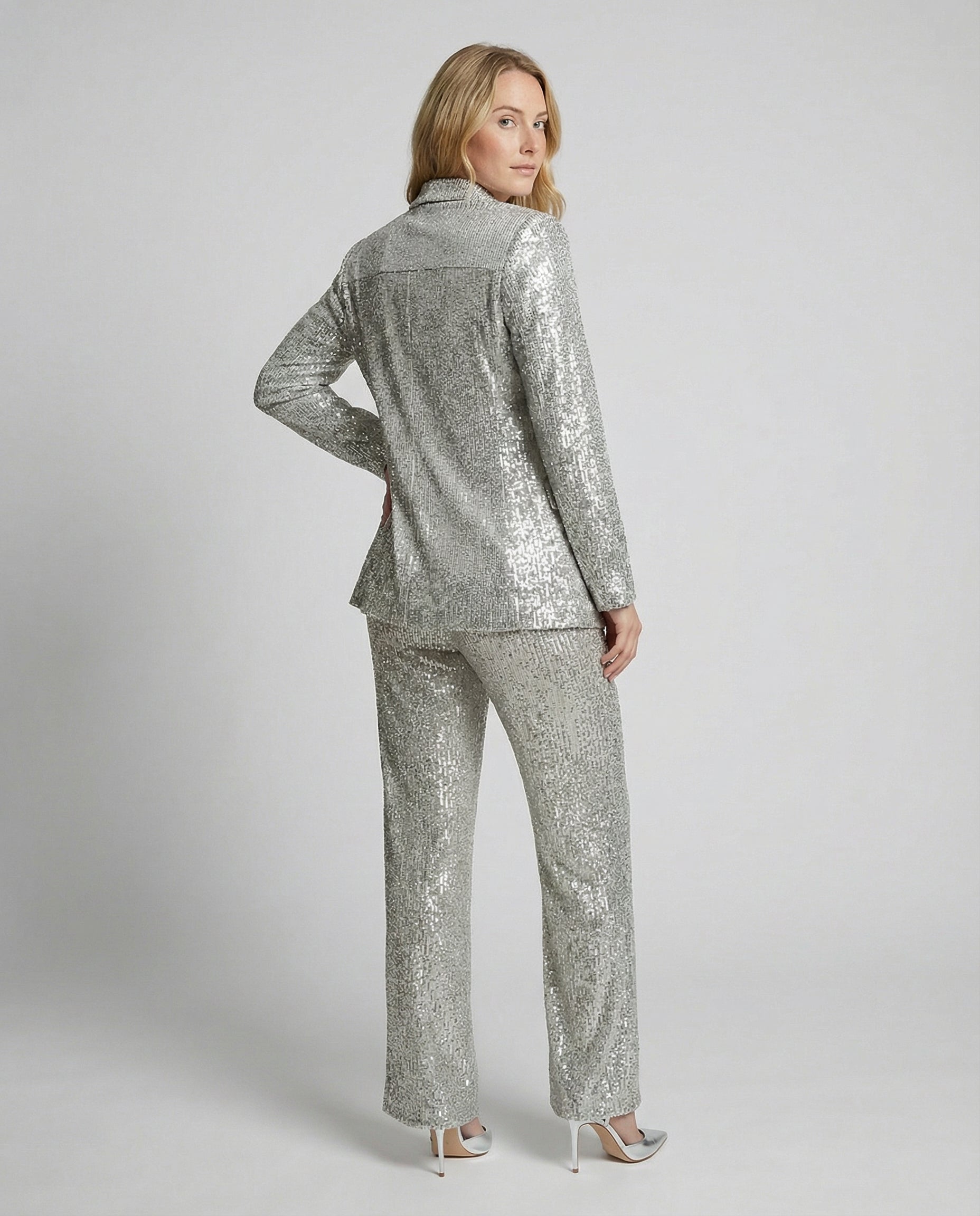 Damen Glitzerndes Blazeranzug mit weitem Bein und schimmernden Pailletten R&B