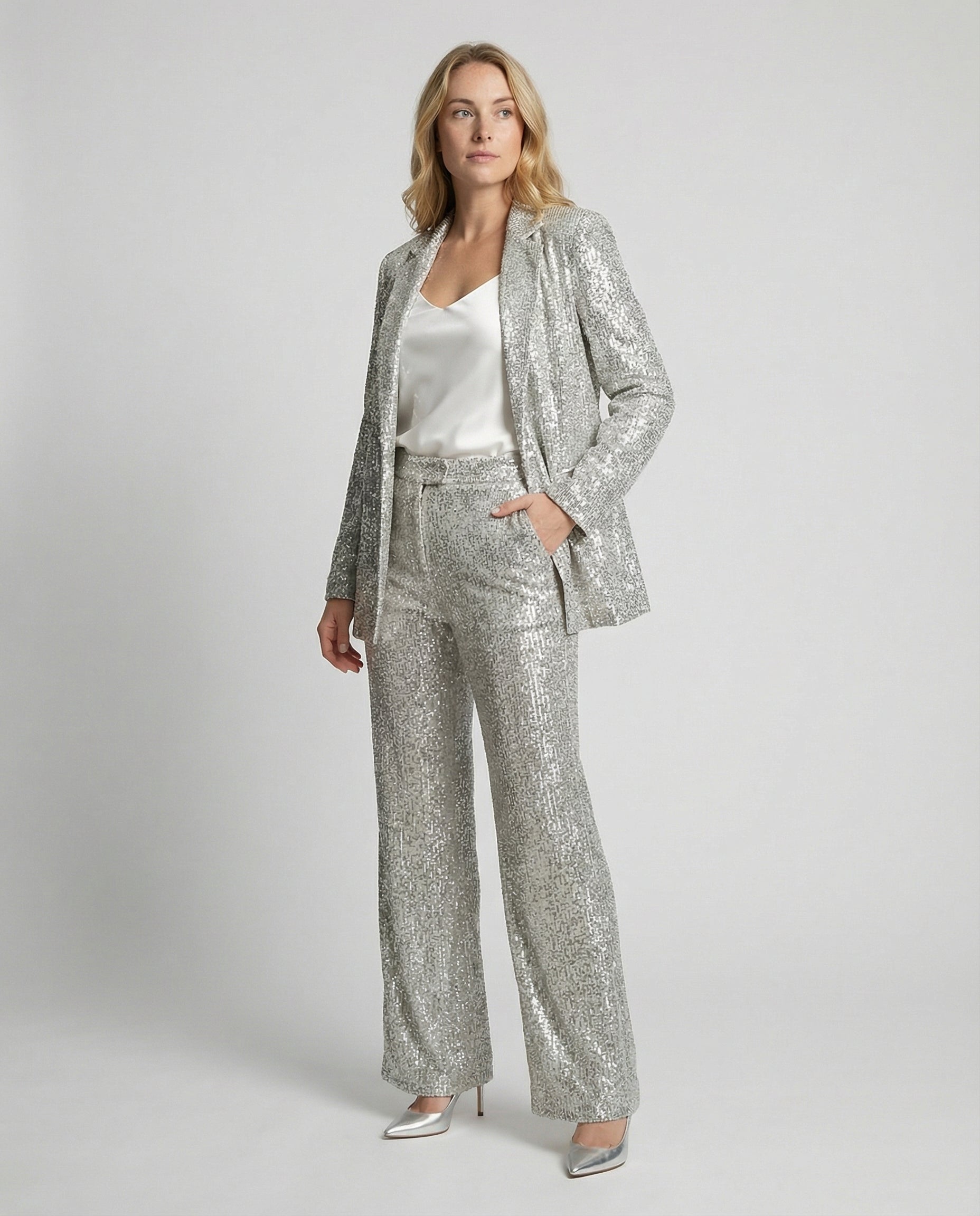 Damen Glitzerndes Blazeranzug mit weitem Bein und schimmernden Pailletten R&B