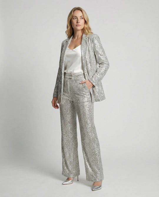 Damen Glitzerndes Blazeranzug mit weitem Bein und schimmernden Pailletten R&B