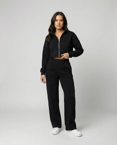 Damen Cropped Fleece-Jacke mit Reißverschluss R&B