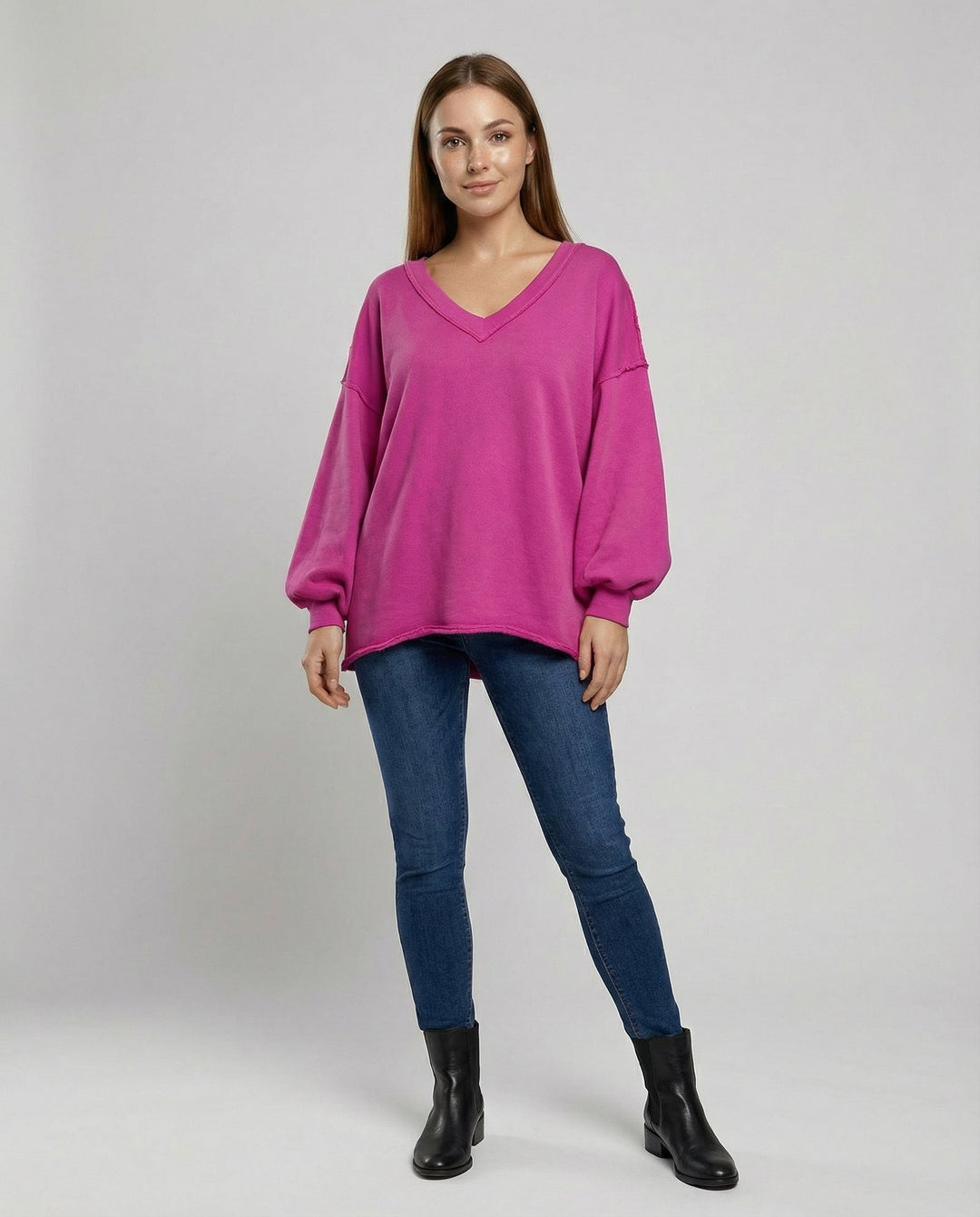 Oversized Damen V-Ausschnitt Sweatshirt | R&B