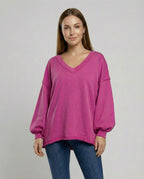 Oversized Damen V-Ausschnitt Sweatshirt | R&B