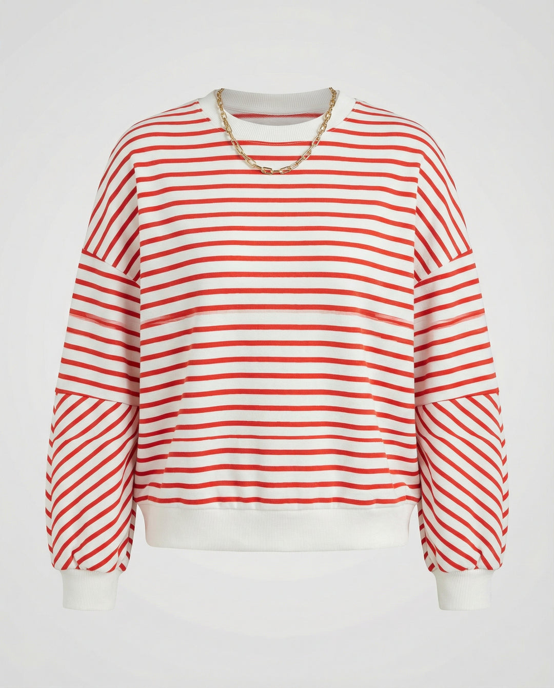 Damen lässiges gestreiftes Sweatshirt mit Boxy-Schnitt und kontrastierenden Abschlüssen R&B
