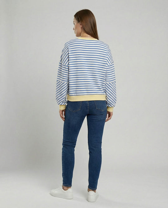 Damen lässiges gestreiftes Sweatshirt mit Boxy-Schnitt und kontrastierenden Abschlüssen R&B