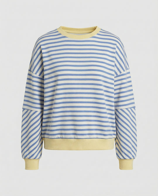 Damen lässiges gestreiftes Sweatshirt mit Boxy-Schnitt und kontrastierenden Abschlüssen R&B