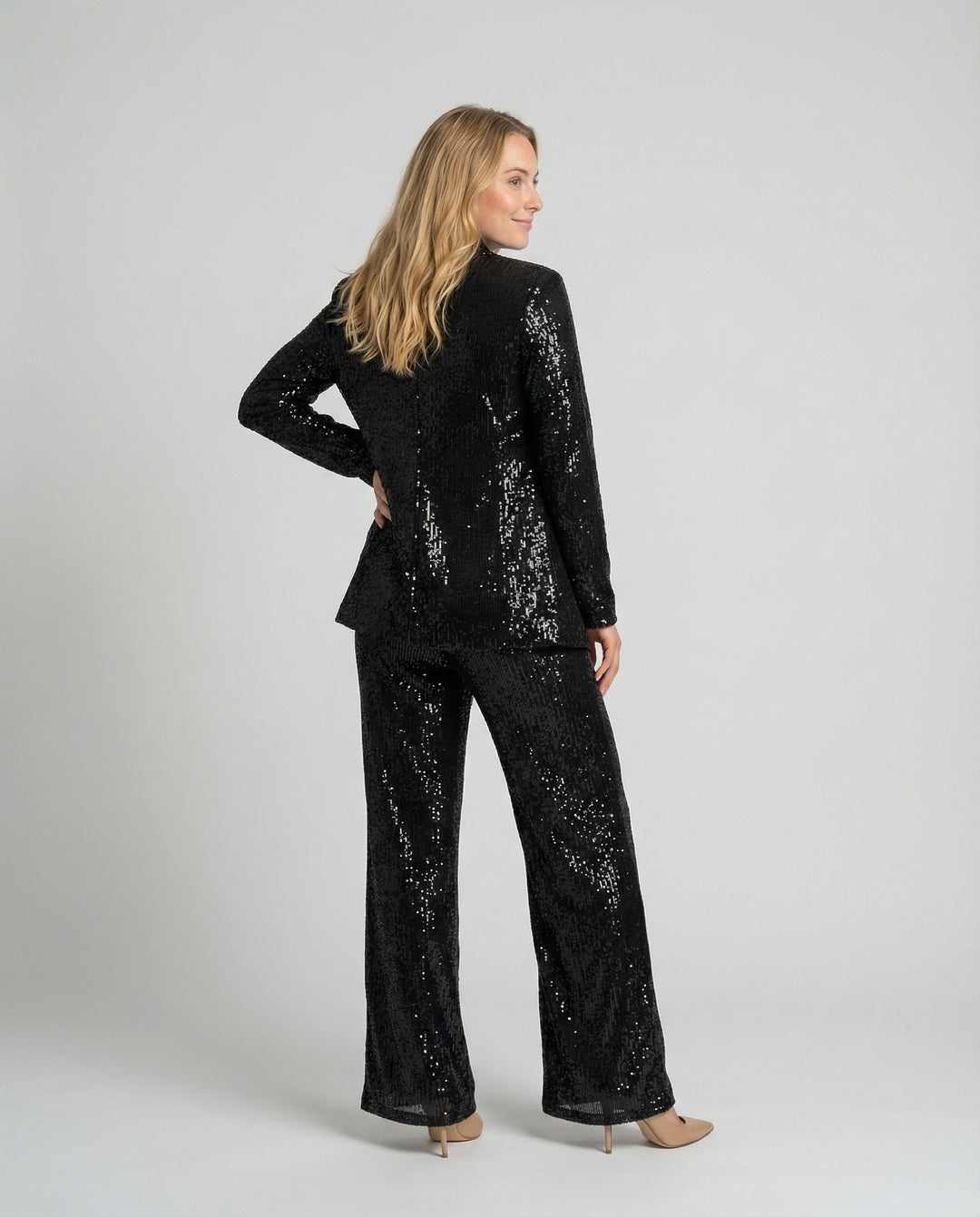 Damen Glitzerndes Blazeranzug mit weitem Bein und schimmernden Pailletten R&B
