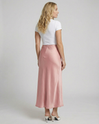 Damen Satin-Midirock mit fließendem Schnitt und hohem Bund R&B