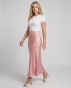 Damen Satin-Midirock mit fließendem Schnitt und hohem Bund R&B