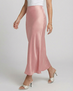 Damen Satin-Midirock mit fließendem Schnitt und hohem Bund R&B