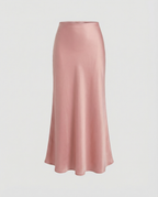 Damen Satin-Midirock mit fließendem Schnitt und hohem Bund R&B
