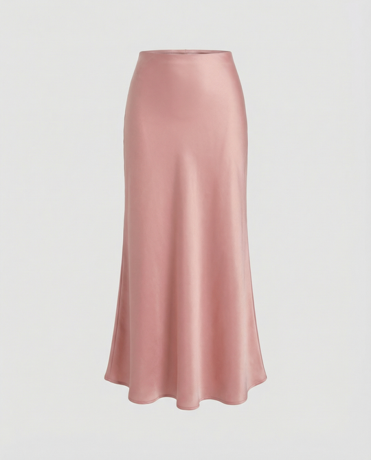 Damen Satin-Midirock mit fließendem Schnitt und hohem Bund R&B