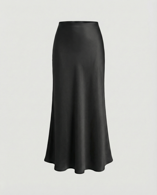 Damen Satin-Midirock mit fließendem Schnitt und hohem Bund R&B