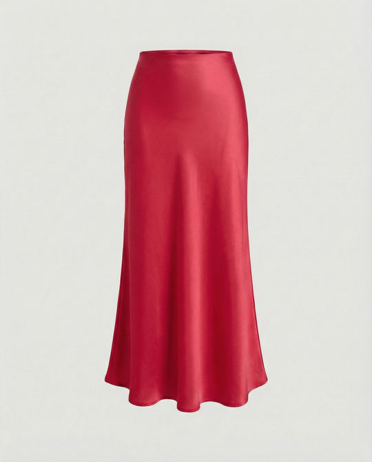 Damen Satin-Midirock mit fließendem Schnitt und hohem Bund R&B