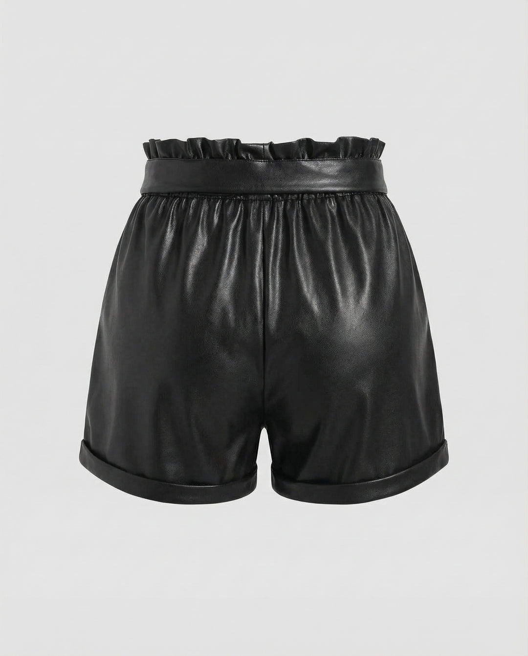 Damen Hochtaillierte Kunstleder Shorts mit Rüschentaille R&B