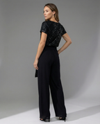 Damen Glitzernder Jumpsuit mit weitem Bein und Taillengürtel R&B