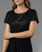 Damen Glitzernder Jumpsuit mit weitem Bein und Taillengürtel R&B