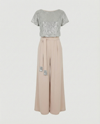 Damen Glitzernder Jumpsuit mit weitem Bein und Taillengürtel R&B