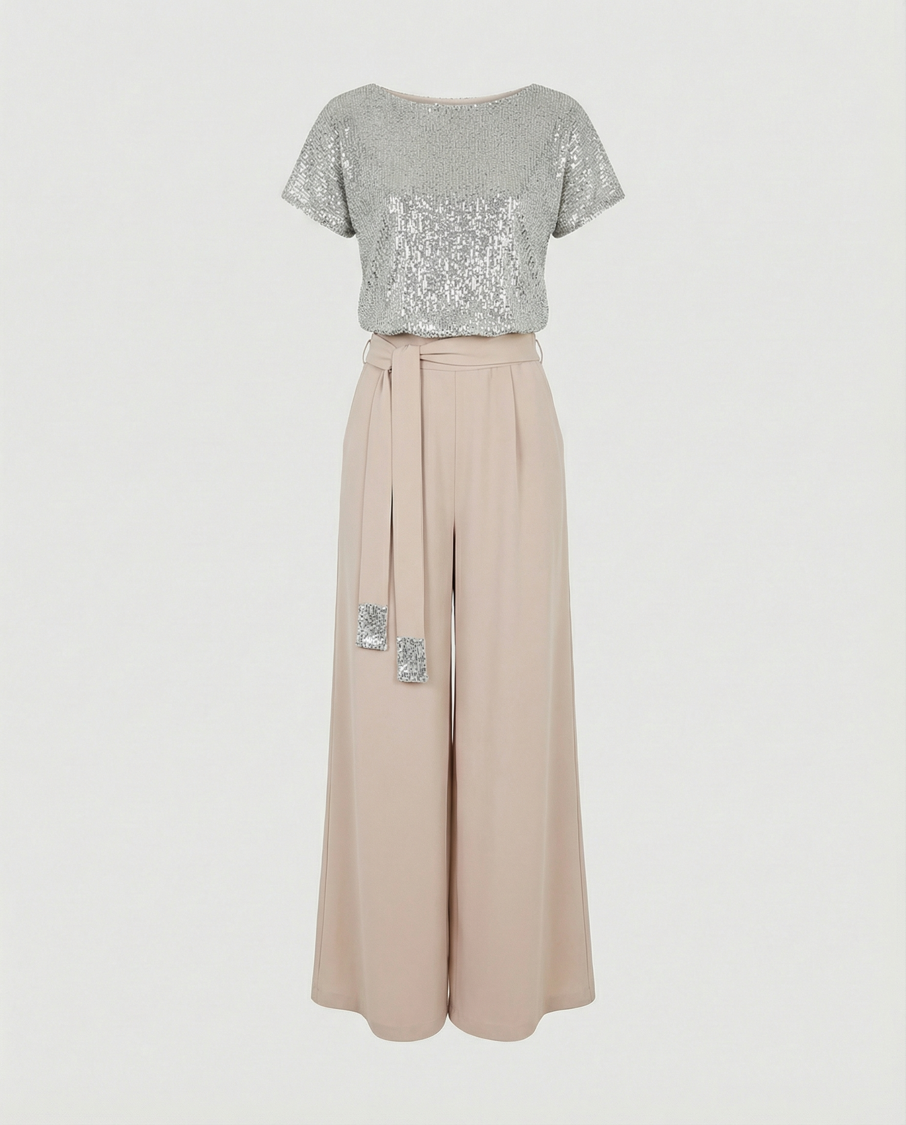 Damen Glitzernder Jumpsuit mit weitem Bein und Taillengürtel R&B