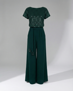 Damen Glitzernder Jumpsuit mit weitem Bein und Taillengürtel R&B