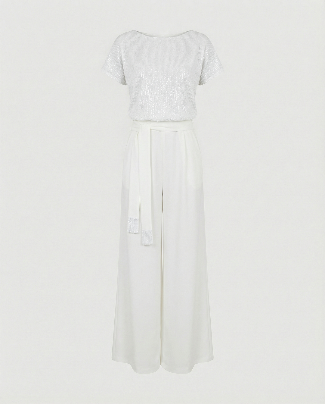 Damen Glitzernder Jumpsuit mit weitem Bein und Taillengürtel R&B