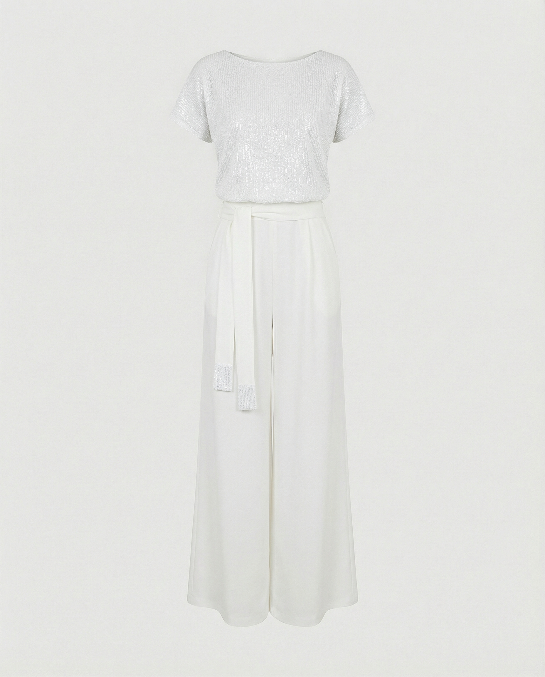 Damen Glitzernder Jumpsuit mit weitem Bein und Taillengürtel R&B