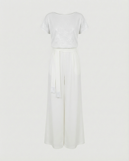 Damen Glitzernder Jumpsuit mit weitem Bein und Taillengürtel R&B
