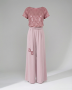 Damen Glitzernder Jumpsuit mit weitem Bein und Taillengürtel R&B