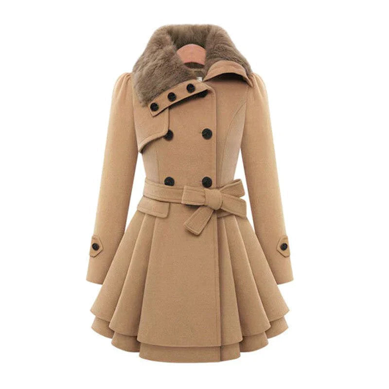R&B | Damen-Trenchcoat mit Veganem Fell und Gürtel