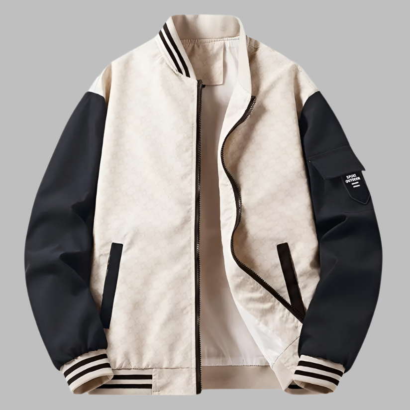 R&B | Bomberjacke Relaxed Fit Glatte Textur Reißverschluss Kontrastärmel