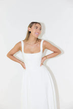 Midi-Kleid mit Hoher Taille und Quadrat-Ausschnitt