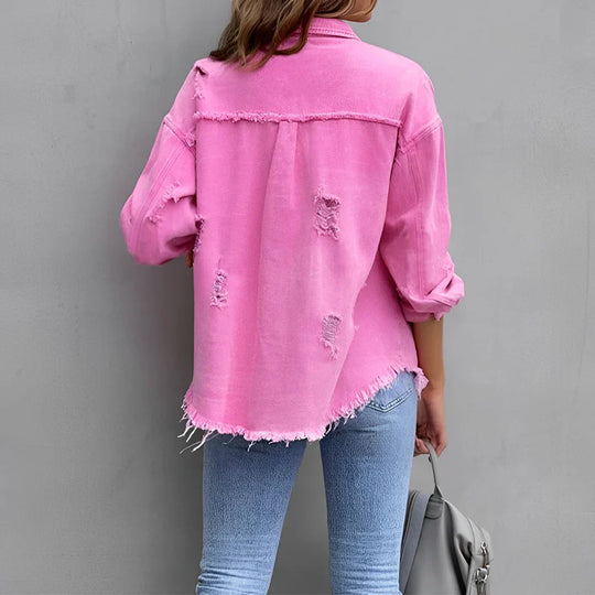 R&B | Zerrissenes Denim-Hemd mit Knopfleiste