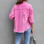 R&B | Zerrissenes Denim-Hemd mit Knopfleiste