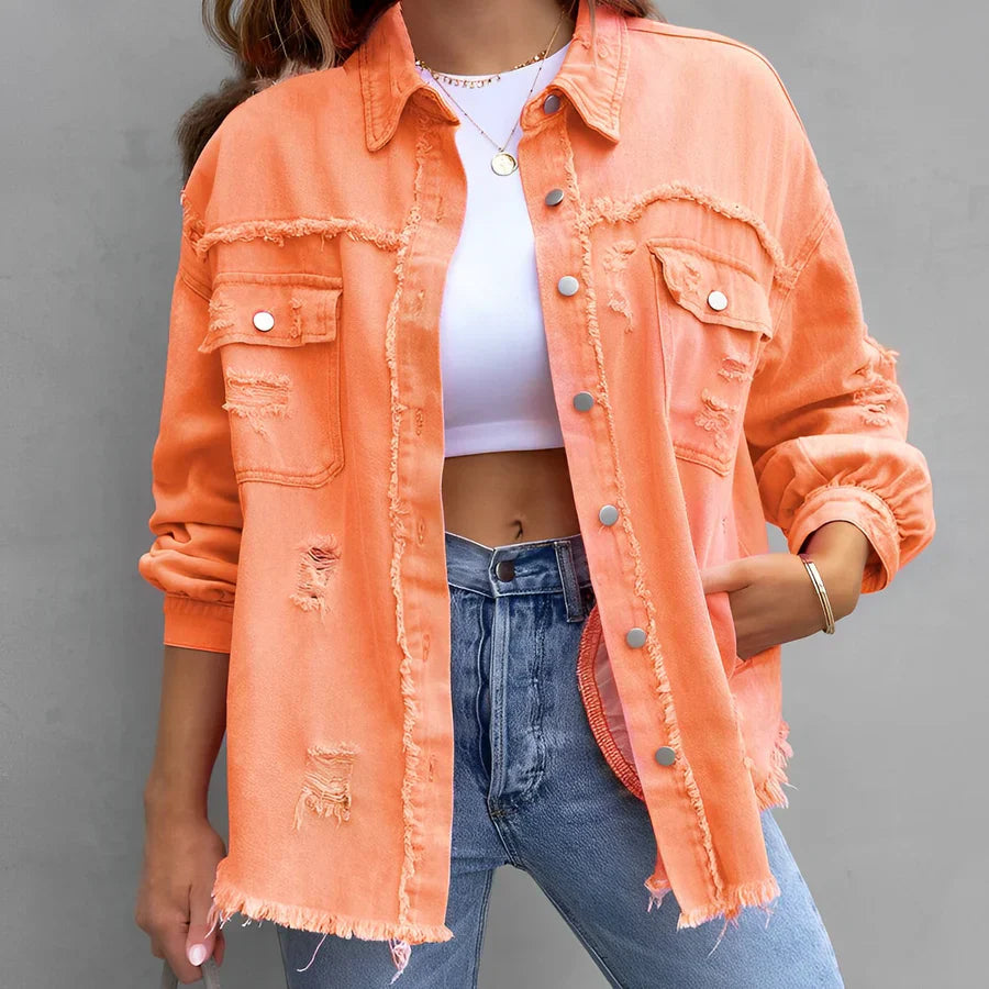 R&B | Zerrissenes Denim-Hemd mit Knopfleiste