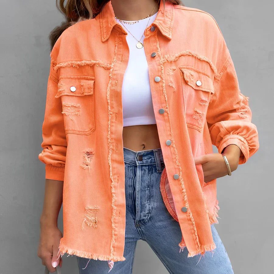 Heidi-Mode | Zerrissenes Denim-Hemd mit Knopfleiste