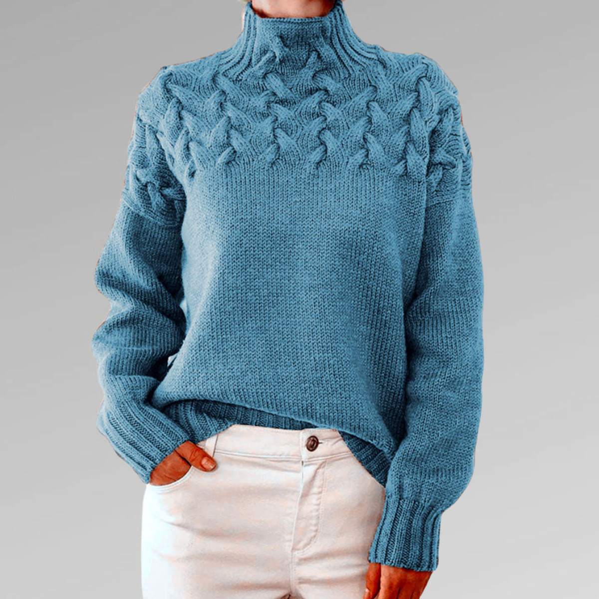 R&B | Damen-Rollkragenpullover mit Zopfmuster