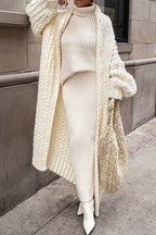 R&B | Chunky Strick Lange Strickjacke Offene Front Maxi Pullover Mantel