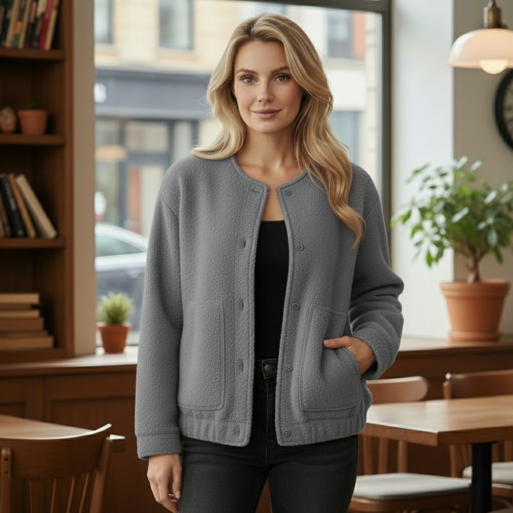 R&B | Damen Oversized Jacke Top Coat Lange Ärmel mit Versteckten Knöpfen