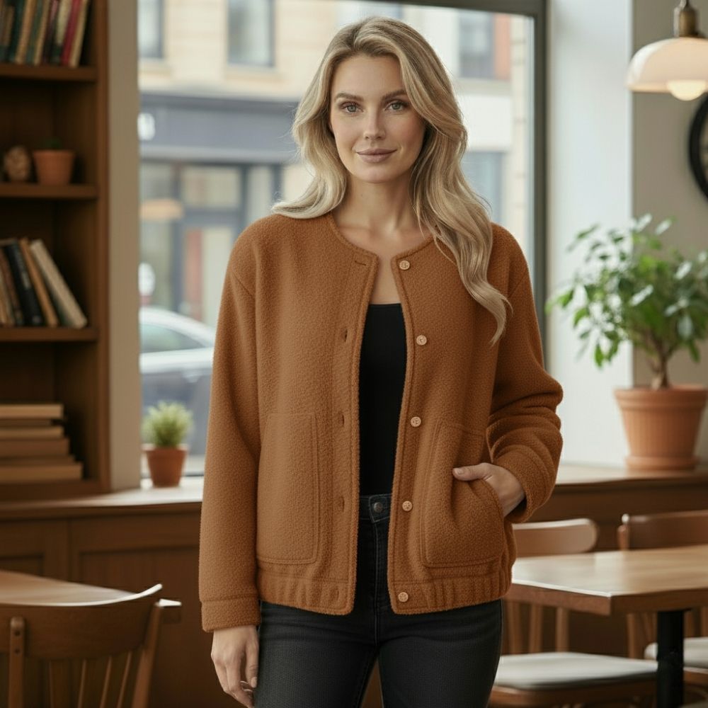 R&B | Damen Oversized Jacke Top Coat Lange Ärmel mit Versteckten Knöpfen