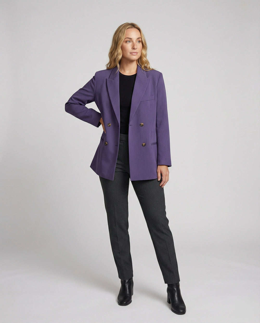 Oversize Damen Blazer Retro Violett Lockerer Schnitt Business Jacke